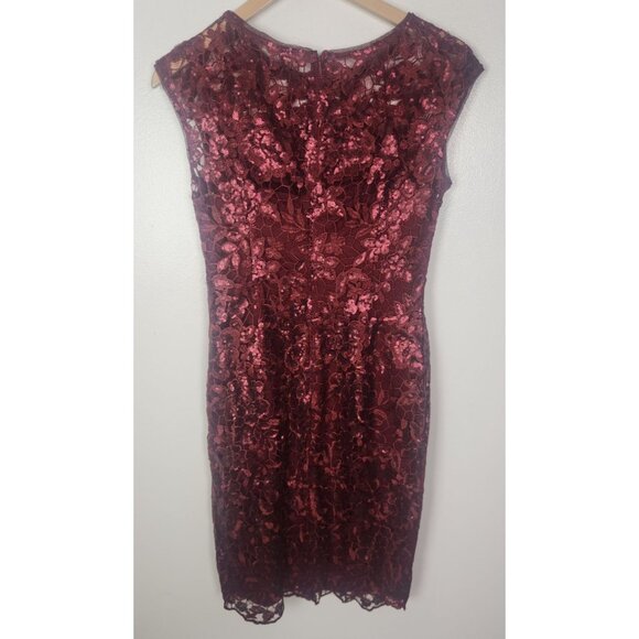Adrianna Papell Women's Sz. 2 Burgundy Lace Knee Length Sheath Dress - Picture 6 of 8